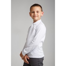 Ada Bebek Çocuk Uzun Kollu Polo Yaka Lakos Beyaz Penye Okul