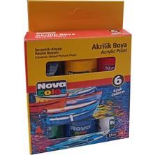 Nova Color Akrilik Boya 6 Renk 17 ml 1 Paket Akrilik Boya Seti 6 Lı Ahşap Tuval Taş Ağaç Boyamalar Için Idea Boyama Seti