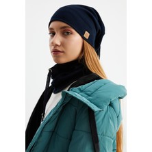 Butikgiz Lacivert 3'ü Bir Arada Balıkçı Style Bere +İpli Bere + Boyunluk Hafif Pamuklu Kışlık Set