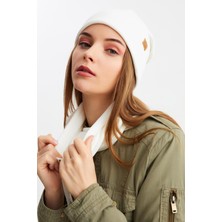 Butikgiz Beyaz Kadın Balıkçı Style Pamuklu Kaşkorse Terletmez Ultra Hafif Yumuşak Bere Boyunluk Takım