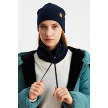 Butikgiz Lacivert Kadın Balıkçı Style Pamuklu Kaşkorse Terletmez Ultra Hafif Yumuşak Bere Boyunluk Takım