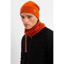 Butikgiz Kiremit Erkek Balıkçı Style Pamuklu Kaşkorse Terletmez Ultra Hafif Yumuşak Bere Boyunluk Takım