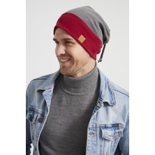 Butikgiz Erkek Genç Yeni Sezon Kırmızı Vişne Gri Parçalı İp Şapka Bere Spor Rahat Pamuklu Termal