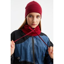 Butikgiz Bordo Kadın Balıkçı Style Pamuklu Kaşkorse Terletmez Ultra Hafif Yumuşak Bere Boyunluk Takım