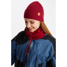 Butikgiz Bordo Kadın Balıkçı Style Pamuklu Kaşkorse Terletmez Ultra Hafif Yumuşak Bere Boyunluk Takım