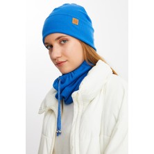 Butikgiz Mavi Kadın Balıkçı Style Pamuklu Kaşkorse Terletmez Ultra Hafif Yumuşak Bere Boyunluk Takım