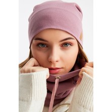 Butikgiz Gül Kurusu Kadın Pamuklu Kaşkorse Terletmez Ultra Hafif ve Yumuşak Bere Boyunluk Takım