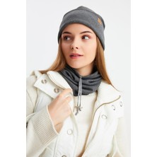 Butikgiz Füme Kadın Balıkçı Style Pamuklu Kaşkorse Terletmez Ultra Hafif Yumuşak Bere Boyunluk Takım