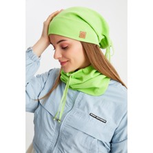 Butikgiz Fıstık Yeşili Kadın Pamuklu Kaşkorse Terletmez Ultra Hafif ve Yumuşak Bere Boyunluk Takım