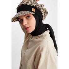 Butikgiz Leopar Kadın Tesettür Multi Şifon Ipeksi Şal ve Pamuklu Penye Vizör Şapka Ikilisi - Rahat, Ekstra Hafif