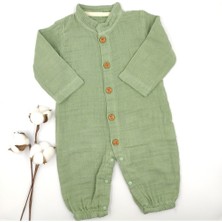 Bebek Star Haki Yeşil Bebek Müslin Tulum Cotton