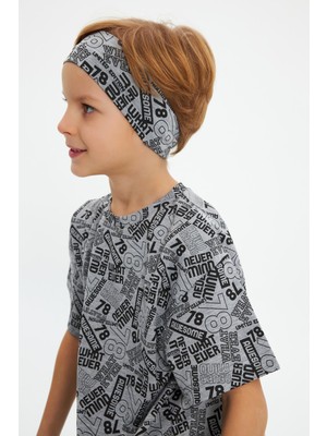 Babygiz Gri-Gri Erkek Çocuk Pamuklu Penye Oversize Gri T-Shirt Bandana 2'li Takım