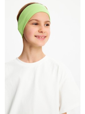 Babygiz Fıstık YeşiliBeyaz Kız Pamuklu Penye T-Shirt Bandana 2^li Takım -Spor Rahat Best Of Koleksiyon 3