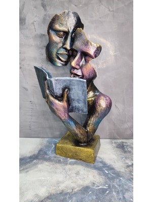 Gardenya Kitap Okuyan Çift Mask Biblo Heykel Polyester