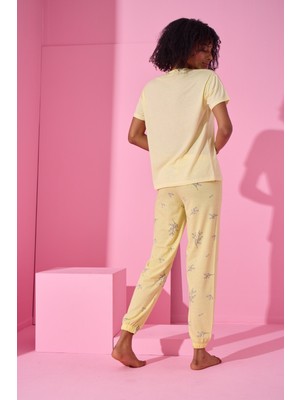 Berel Giyim Sarı Yaprak Desenli Jogger Pijama Takımı