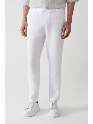 Avva Erkek Kırık Beyaz %100 Keten Yandan Cepli Relaxed Fit Rahat Kesim Pantolon A31Y3041