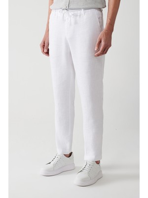 Avva Erkek Kırık Beyaz %100 Keten Yandan Cepli Relaxed Fit Rahat Kesim Pantolon A31Y3041