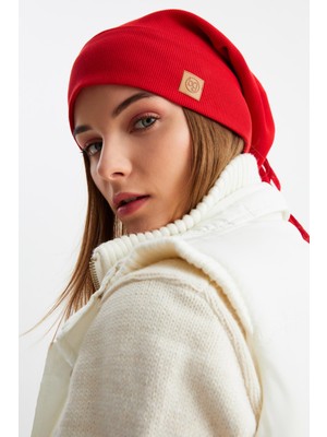 Butikgiz Kırmızı Kadın Pamuklu Kaşkorse Terletmez Ultra Hafif ve Yumuşak İpli Şapka Bere
