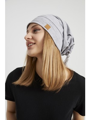Butikgiz Kadın Gri İp Trendy Özel Tasarım 4 Mevsim Şapka Bere Buff Ultra Yumuşak Penye