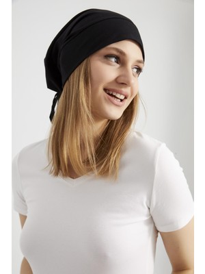 Butikgiz Kadın Siyah İp Özel Tasarım 4 Mevsim Şapka Bere Buff Ultra Yumuşak Penye