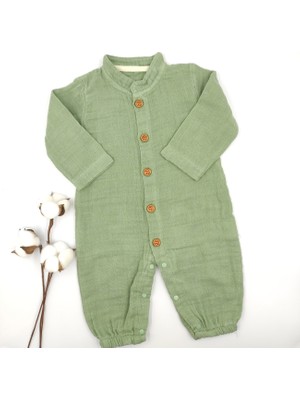 Bebek Star Haki Yeşil Bebek Müslin Tulum Cotton