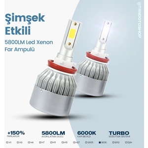 C6 Serisi LED Xenon Far Ampulü Şimşek Etkili 5800LM Chip On Board 6000K Kar Beyazı