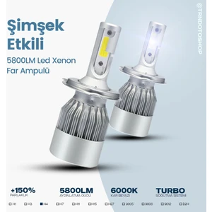 C6 Serisi LED Xenon Far Ampulü Şimşek Etkili 5800LM Chip On Board 6000K Kar Beyazı