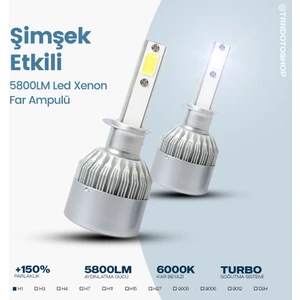 C6 Serisi LED Xenon Far Ampulü Şimşek Etkili 5800LM Chip On Board 6000K Kar Beyazı