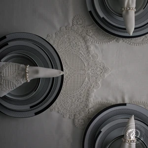 Ece's Design Su Damlası Model krem Gardenya Keten 12 Kişilik 26 Parça Yemek Takımı