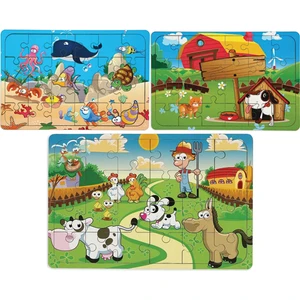 3 Adet Ahşap 24 Parça Eğitici Yapboz Puzzle
