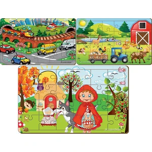 3 Adet Ahşap 24 Parça Eğitici Yapboz Puzzle