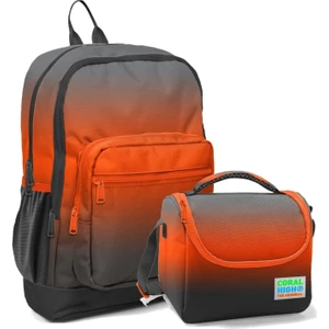 Coral High Erkek Çocuk Ilkokul Okul Sırt Çantası ve Beslenme Çanta Seti - Siyah Turuncu Gradyan