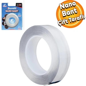 Bondit Nano Çift Taraflı Bant Montaj Çok Amaçlı Güçlü Yapıştırma Bandı Şeffaf 20 mm x 1 Metre