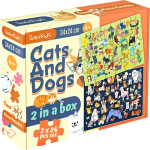 Doerkids Kediler ve Köpekler Puzzle | 2 Puzzle Bir Arada 48 Parça | Cats And Dogs Puzzle| 48 Parça 3+ Yaş