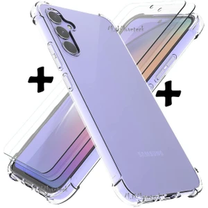 M.TK Moveteck Samsung Galaxy A24 Kılıf Köşe Korumalı Darbeye Dayanıklı Şeffaf Silikon Antişok + 9h Cam Set