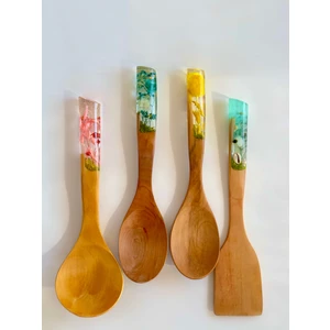 Summer Series 4 Adet El Yapımı Bambu Kaşık Seti 2 Kaşık, Kepçe, Spatula