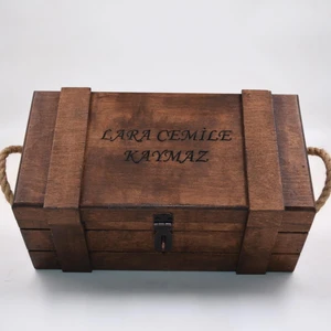 Tun's Atelier Isme Özel Ahşap Kilitli Hediye Kutusu 27CM x 14CM Genişlik 12CM Yükseklik Asma Kilitli El Yapımı