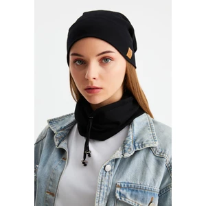 Siyah Kadın Pamuklu Kaşkorse Terletmez Ultra Hafif ve Yumuşak Bere Boyunluk Takım