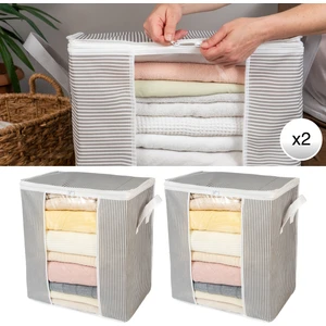 2 Adet Pencereli Çizgi Desen Baskılı Yastık Pike Battaniye Düzenleyici Hurç Seti 45x30x50 cm