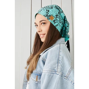 Kadın Turquaz Siyah Desenli İp 4 Mevsim Şapka Bere Buff Ultra Yumuşak Penye