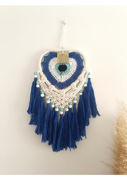 Düş Kapanı Makrome Kalpli Kapı Duvar Süsü Dreamcatcher Kuş Tüyü Rüya