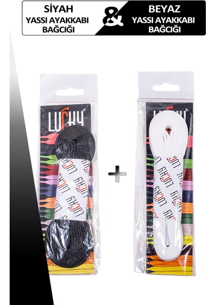 Lucky Siyah&beyaz 2'li Ayakkabı Bağcığı Yassı Bağcık 120 cm