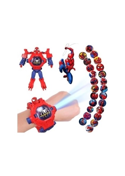 Spiderman Örümcek Adam Projeksiyonlu 3D LED Saat 24 Farklı Karakteri Duvara Yansıtır