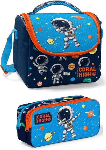 Erkek Üç Bölmeli Okul Sırt Çantası Beslenme Çantası ve Kale mlik Seti Lacivert Mavi Astronot fırsatları