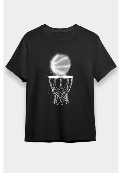 Basketbol Baskılı Unisex Siyah Tişört