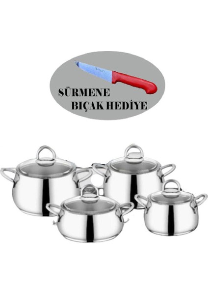 Çelik Tencere Takımı 8 Parça Sürmene Bıçak Hediyeli