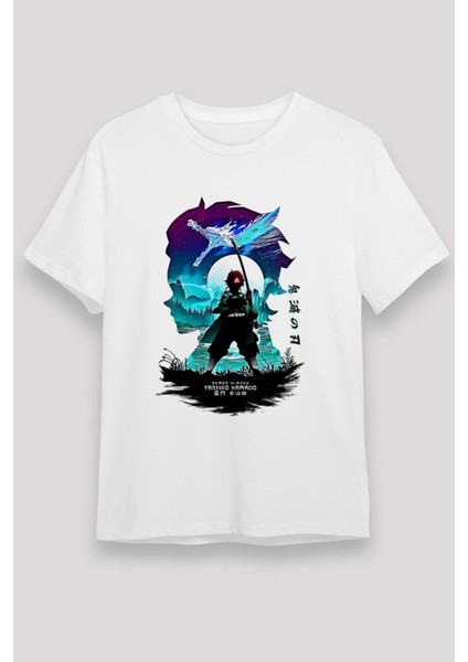 Demon Slayer Baskılı Beyaz Unisex Tişört - Tshirt