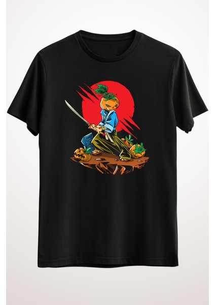 Unisex Siyah Tişört Pumpkin Samurai