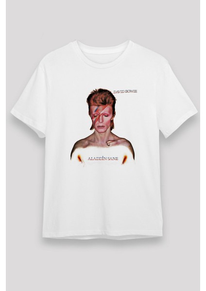 David Bowie Baskılı Unisex Beyaz Tişört