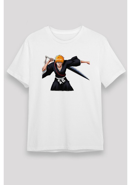 Bleach Baskılı Beyaz Unisex Tişört - Tshirt